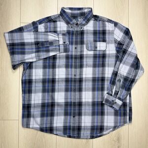 Faded Glory Flannel Shirt Mens 2XL Gray Blue Plaid Button Down Long Sleeve Spot